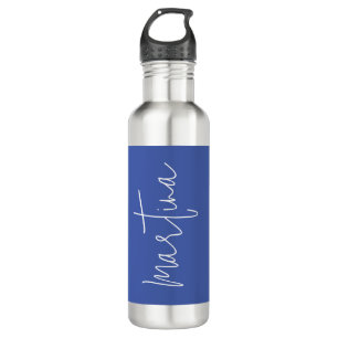 Name Blau Elegant Schlicht Einfache Kalligraphie Edelstahlflasche