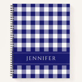 Name Blau & Weiß Gingham Prüfmuster Editor Notizbuch