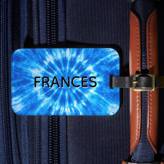 Name Blaues Tie Dye Gepäckanhänger (Vorderseite Insitu 4)
