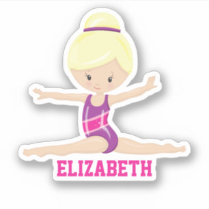 Name blondes weißes Mädchen Turnen rosa Leotard Aufkleber