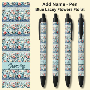 Name Blue Chinoiserie Lace Floral Kugelschreiber