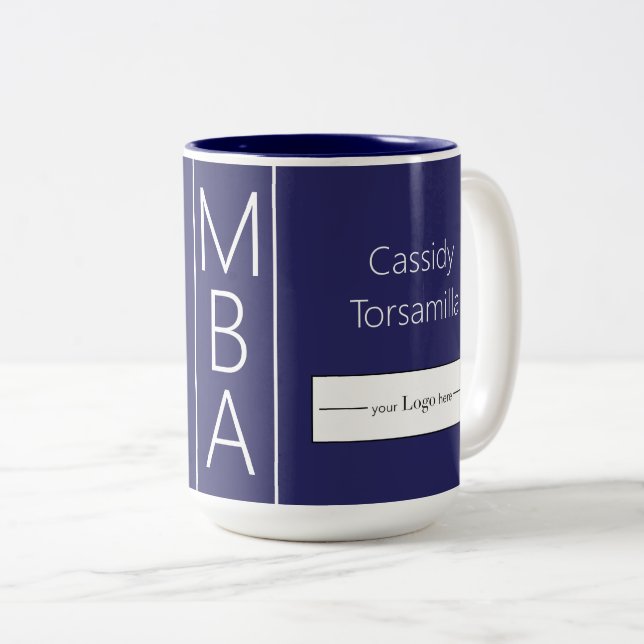 Name Blue MBA Logo für den Studienabschluss Zweifarbige Tasse (VorderseiteRechts)