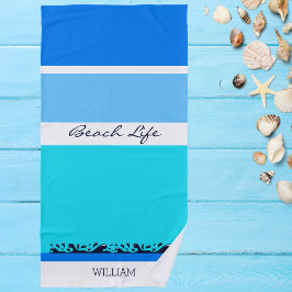 Name Blue Ocean Stripes Chic Strandtuch