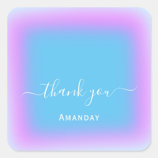 Name Blue Pink Ocean Makeup Bridal Sweet16. Quadratischer Aufkleber (Vorderseite)