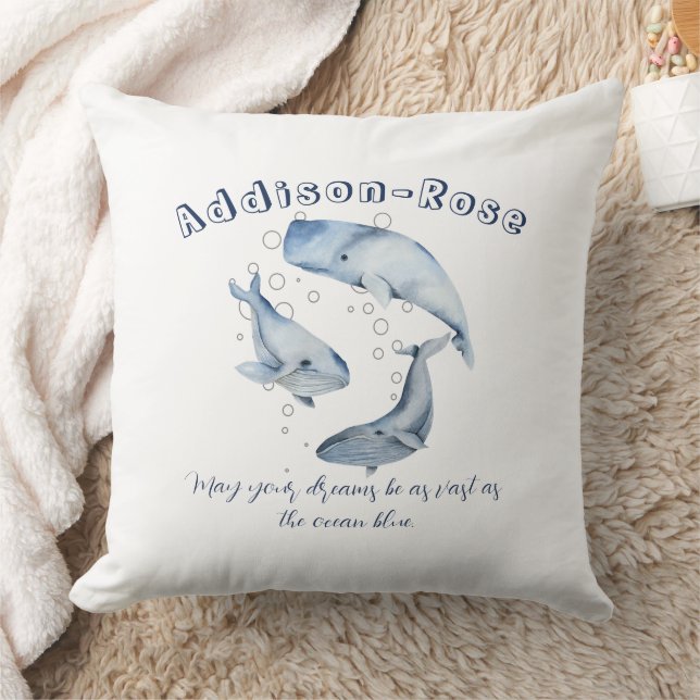 Name Blue White Whale Ocean Theme Kinderzimmer Kissen (Decke)