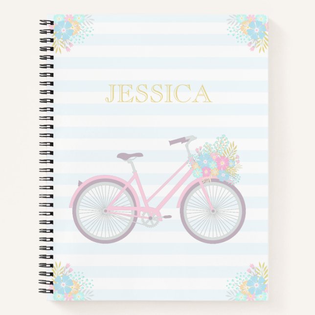 Name Blume Fahrrad Niedlich Pastel Hipster Noteboo Notizbuch (Vorderseite)