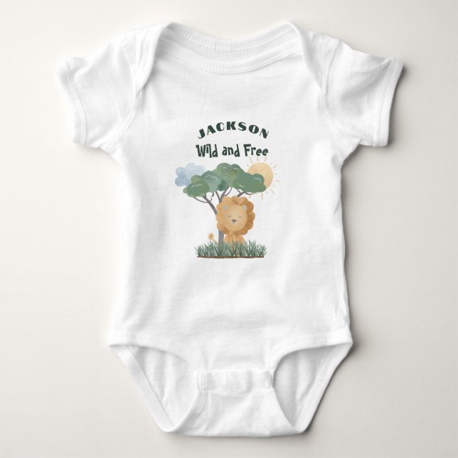 Name Boho Lion Jungle Safari Eins von zwei Zitaten Baby Strampler (Vorderseite)