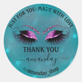 Name Boutique Eyelash Shop Aquamarin Violet Glam Runder Aufkleber