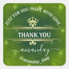 Name Boutique Shop Royal Crown Gold Green Quadratischer Aufkleber
