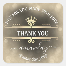 Name Boutique Shop Royal Crown Gold Sepia Quadratischer Aufkleber