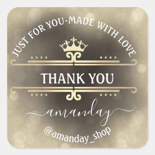 Name Boutique Shop Royal Crown Gold Sepia Quadratischer Aufkleber (Vorderseite)