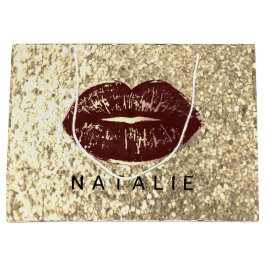 Name Bridal Brown Kiss Lips Glitzer Champagne Große Geschenktüte