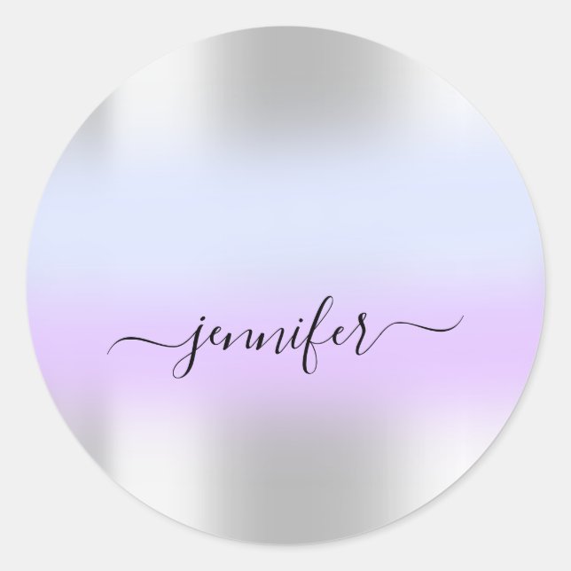 Name Bridal OMBRE. Danke Lila Blue Silver Runder Aufkleber (Vorderseite)