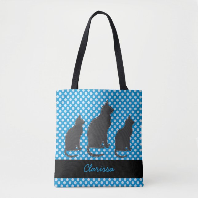 Name Bright Blue Polka Dot mit schwarzen Katzen hi (Vorderseite)