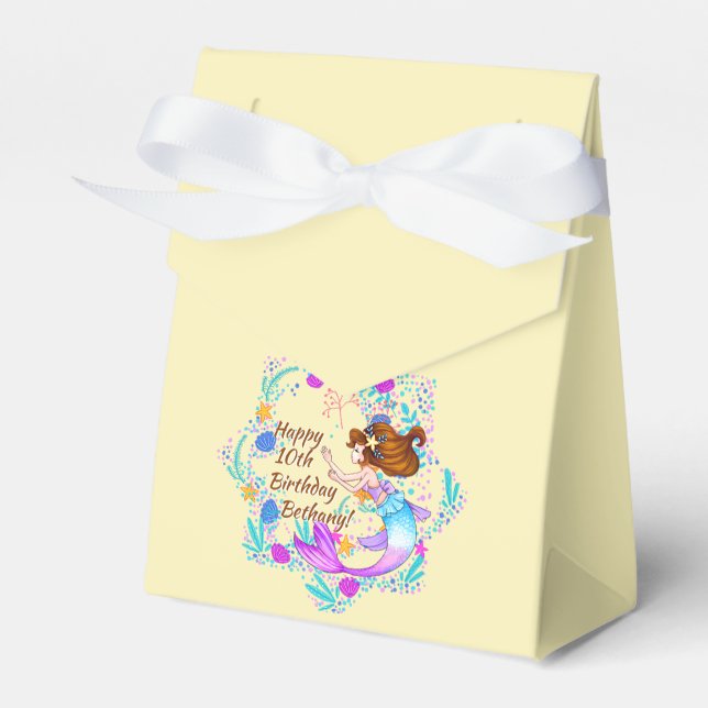 Name Brown Hair Mermaid Mauve auf Cream Party hinz Geschenkschachtel (Vorderseite)