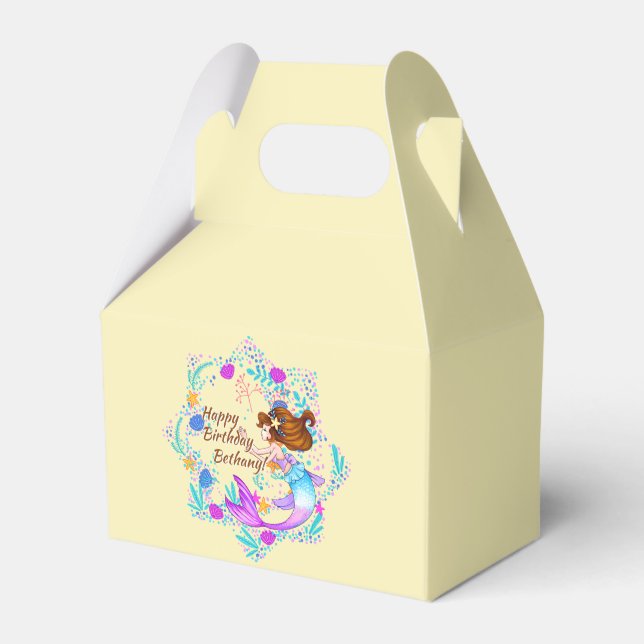 Name Brown Hair Mermaid Mauve auf Cream Party hinz Geschenkschachtel (Vorderseite)