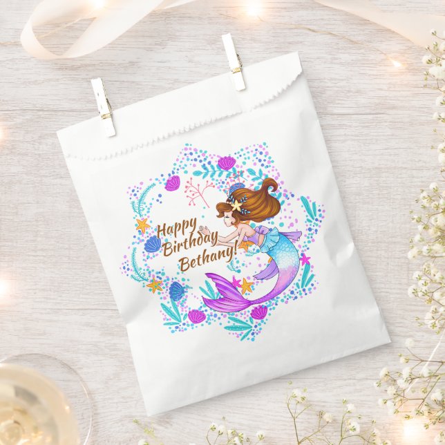 Name Brown Hair Mermaid Mauve auf Cream Party hinz Geschenktütchen (Ausgeschnitten)