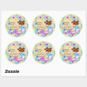 Name Brown Hair Mermaid Mauve auf Cream Party hinz Runder Aufkleber