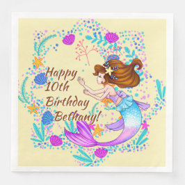 Name Brown Hair Mermaid Mauve auf Cream Party hinz Serviette