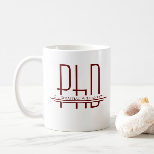 Name Burgundy PhD-Abschluss Kaffeetasse (Mit Donut)