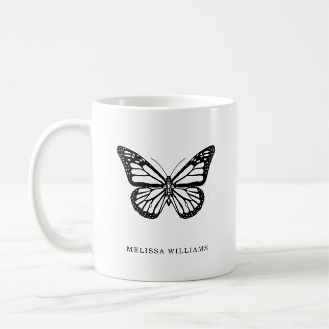 Name Butterfly Black and White Kaffeetasse (Links)
