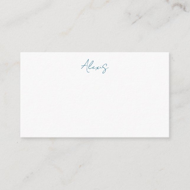 Name Calligraphy Script Plain Simple White Blue Begleitkarte (Vorderseite)