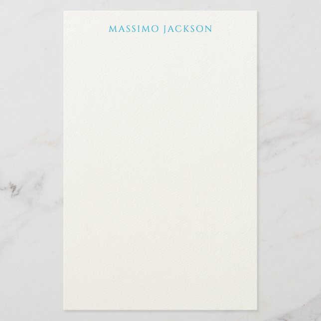 Name Calligraphy Script Plain Simple White Blue Briefpapier (Vorderseite)