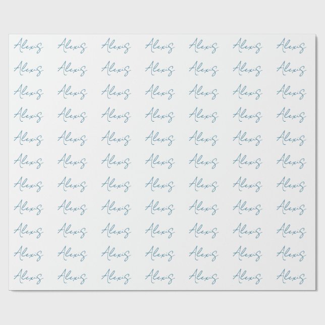 Name Calligraphy Script Plain Simple White Blue Geschenkpapier (Flach)