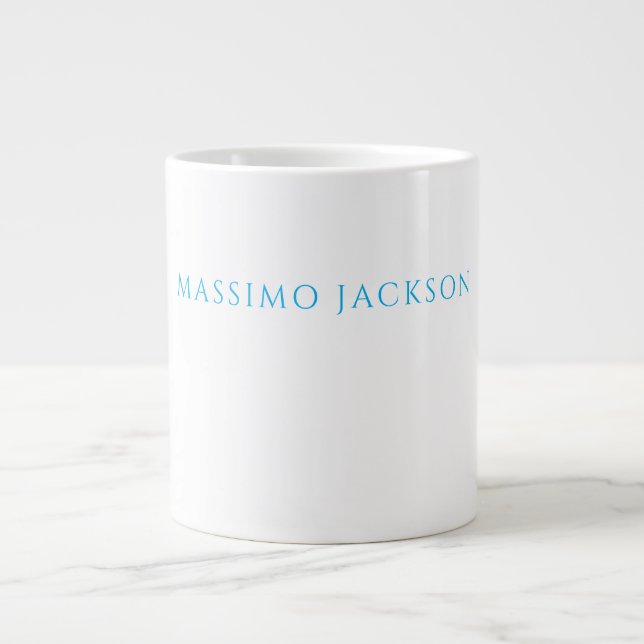 Name Calligraphy Script Plain Simple White Blue Jumbo-Tasse (Vorderseite)