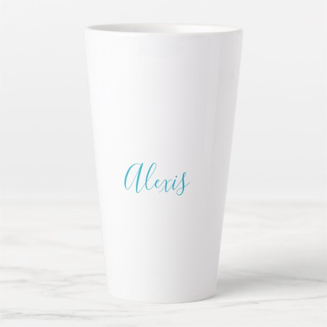 Name Calligraphy Script Plain Simple White Blue Milchtasse (Vorderseite)