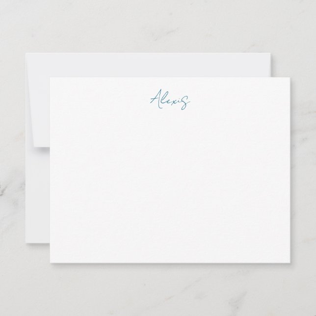 Name Calligraphy Script Plain Simple White Blue Mitteilungskarte (Vorderseite)