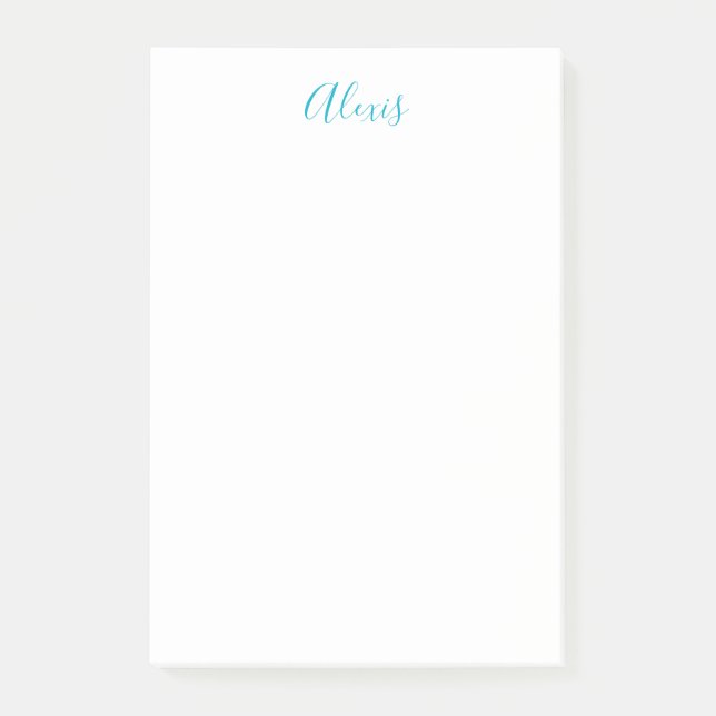Name Calligraphy Script Plain Simple White Blue Post-it Klebezettel (Vorderseite)