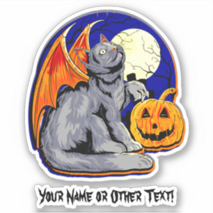 Name Cat Wings Pumpkin Moon Halloween hinzufügen Aufkleber