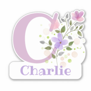 Name Charlie plus Initial mit floralem Design Aufkleber