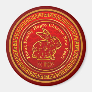 Name Chinesisch Neues Jahr 2023 Rabbit Gold Red 3" Magnet