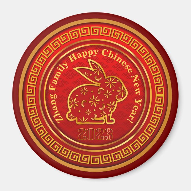 Name Chinesisch Neues Jahr 2023 Rabbit Gold Red 3" Magnet (Vorne)