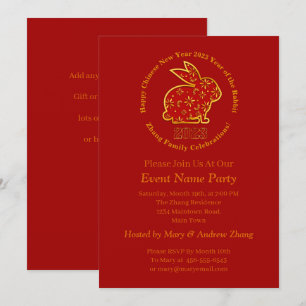 Name Chinesisch Neujahr 2023 Jahr Rabbit Gold Einladung