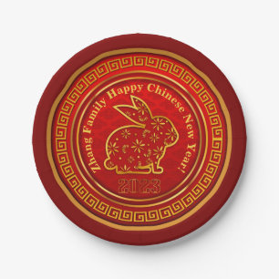 Name Chinesisches Neujahr 2023 Rabbit Red Gold 7" Pappteller