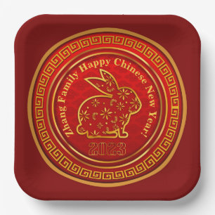 Name Chinesisches Neujahr 2023 Rabbit Red Gold 9" Pappteller