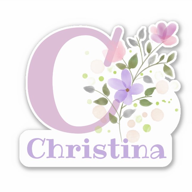 Name Christina & Initial mit Blumendesign Aufkleber (Vorderseite)
