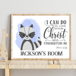 Name Christliches Niedliches Woodland Baby Raccoat Poster