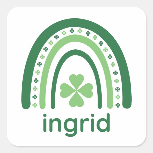 Name Clover Boho Rainbow Quadratischer Aufkleber (Vorderseite)