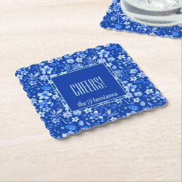 Name, Cobalt Blue Tropical Flowers & Leaves Untersetzer
