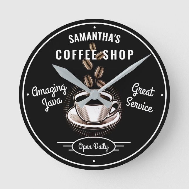 Name Coffee Phantastisch Java Great Service Shop Runde Wanduhr (Vorderseite)