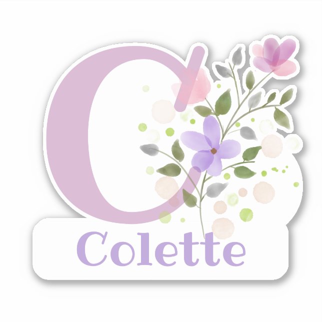 Name Colette & Initial mit Blumendesign Aufkleber (Vorderseite)