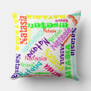 Name Collage Pillow farbenfrohe helle Nebel weiß Kissen