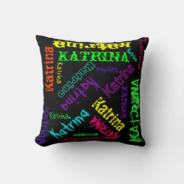 Name Collage Pillow in Bright Electric Colors Kissen (Vorderseite)