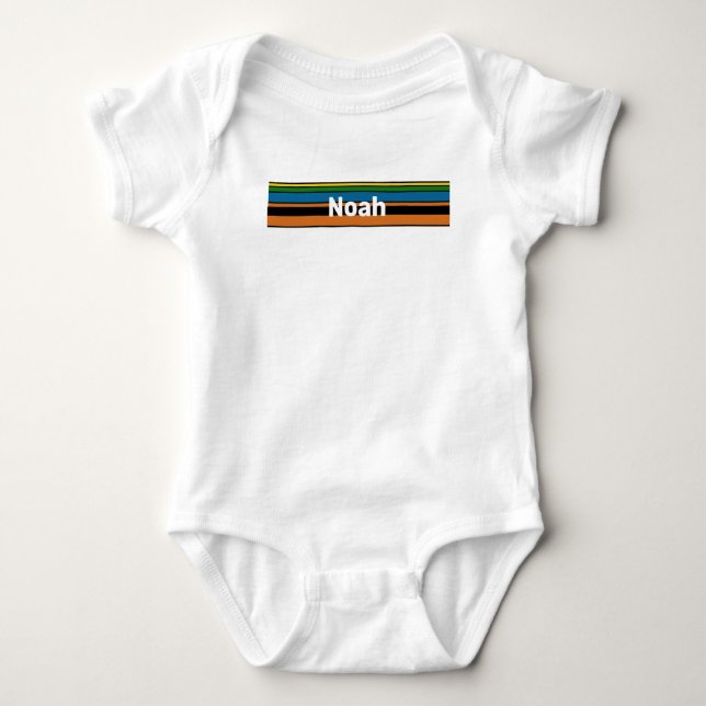 Name Combination Srtip Design - Chic Orange Base Baby Strampler (Vorderseite)