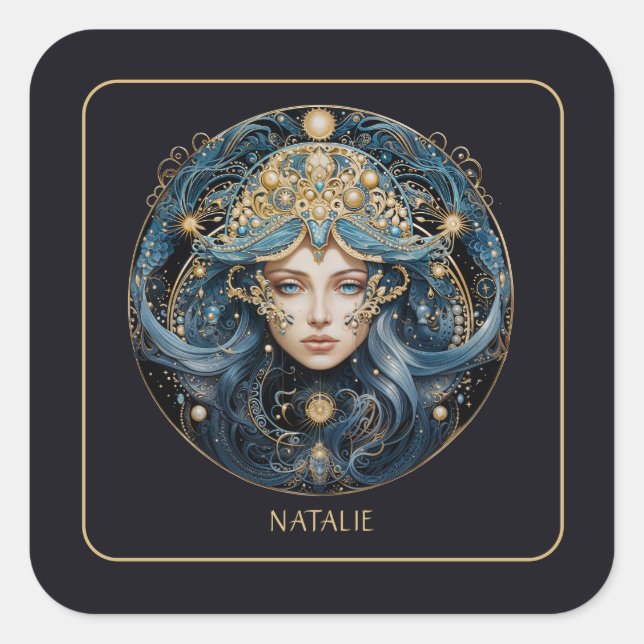 Name Cosmic Virgin Zodiac Symbol Black Gold Virgo Quadratischer Aufkleber (Vorderseite)