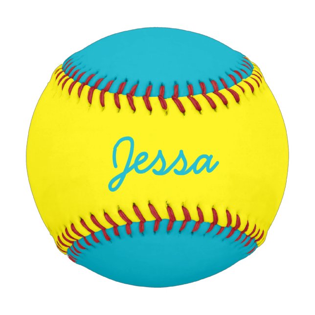 Name Custom Aqua Blue und Yellow Baseball hinzufüg (Vorderseite)